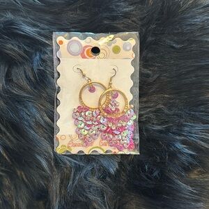 Gold and purple sequin hoop earrings